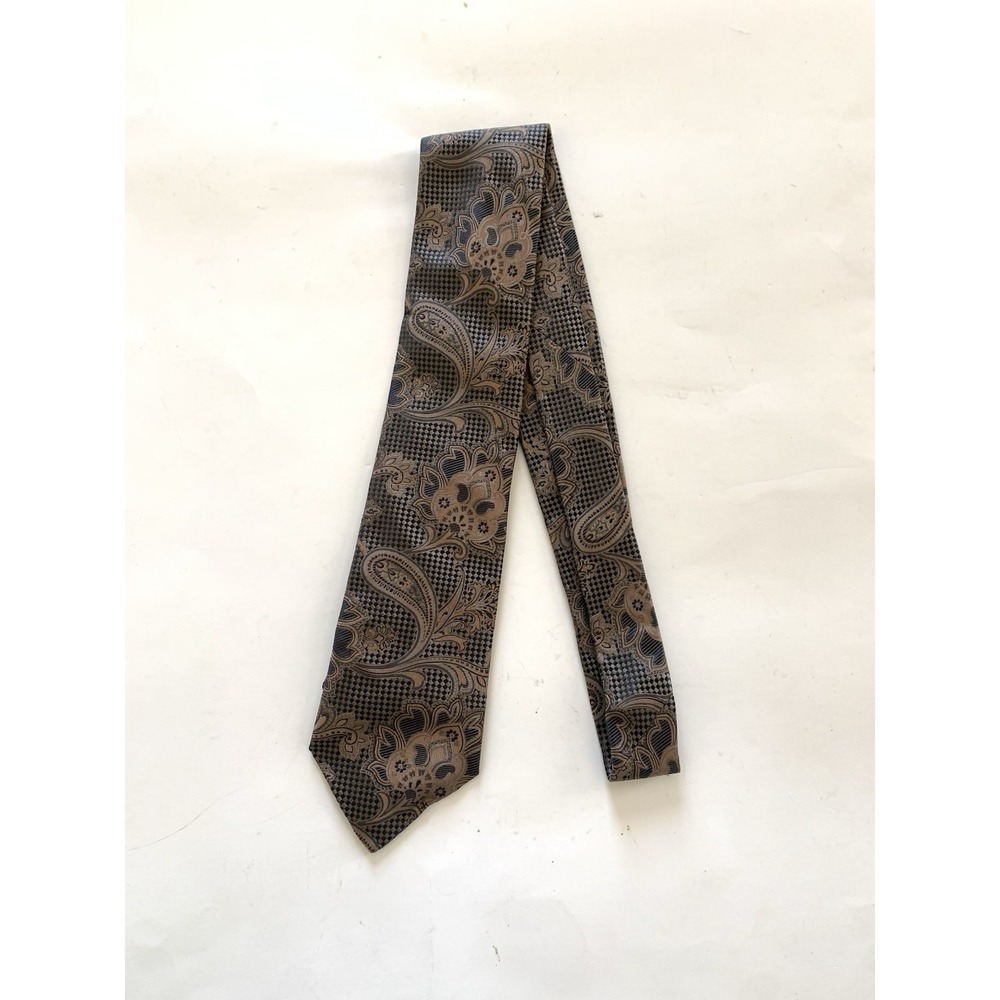 XMI Platinum Italian Silk Tie Men Brown Paisley Floral Jacquard Necktie 58" 3.5"